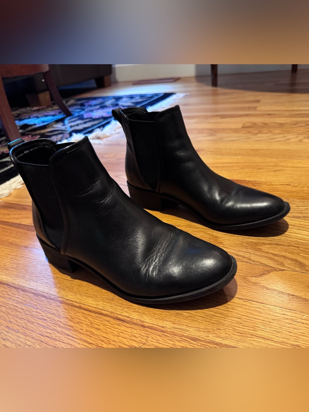 Black Leather Chelsea Ankle Boots - Women's